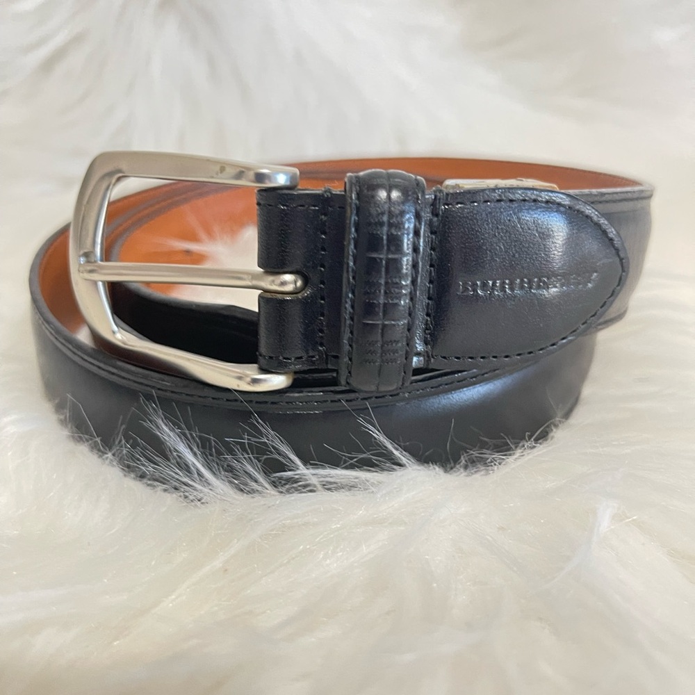 Burberry Black and Brown Leather Belt with Silver Buckle w/COA